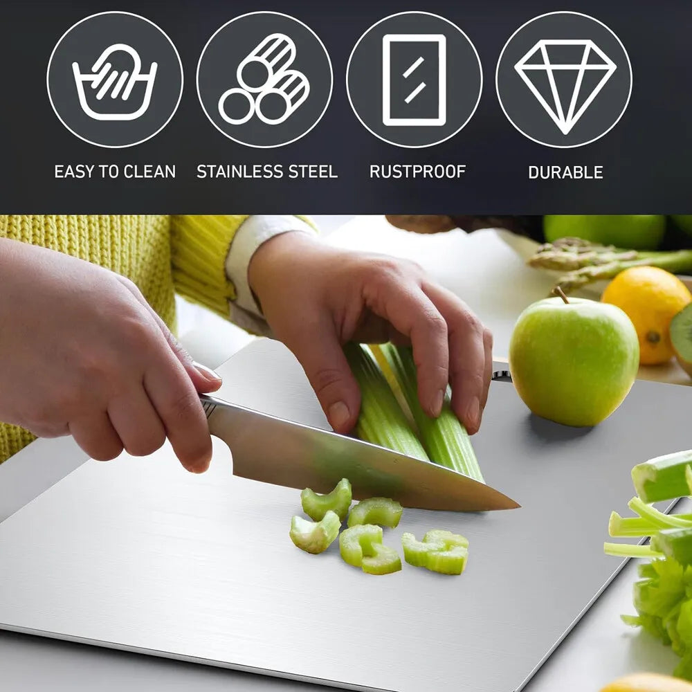 Double-Sided Stainless Steel Chopping Board 46x30cm | Large Heavy Duty Cutting Board for Kitchen and Camping