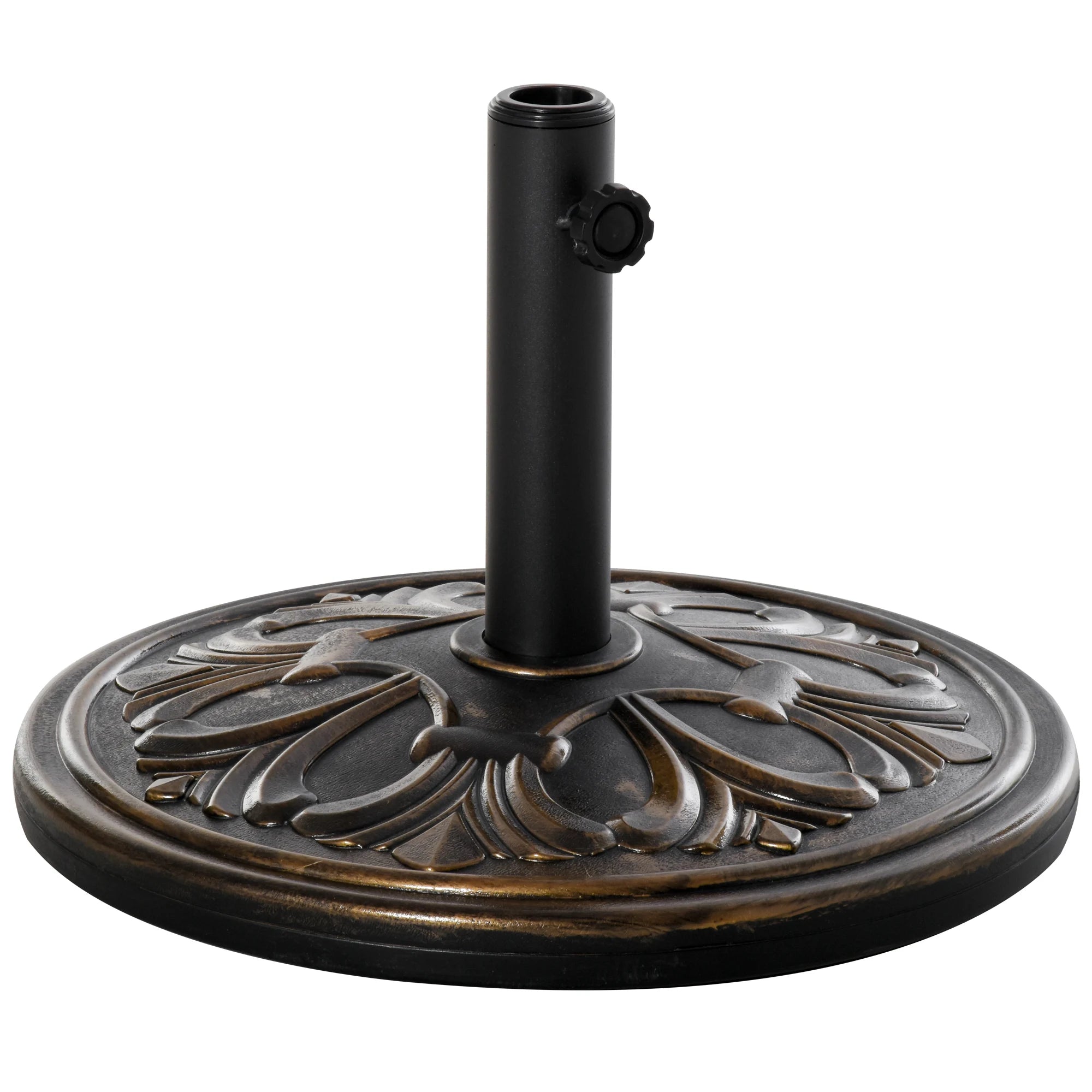 13kg Round Parasol Base HDPE Cement Garden Umbrella Stand Holder Fits 35-48mm Poles Flower Design Bronze