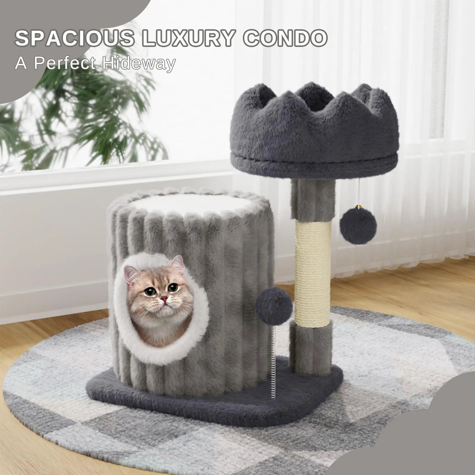 Dogat 53cm Small Cat Tree Scratching Post Cave Perch 2 Play Balls for Kittens Cats