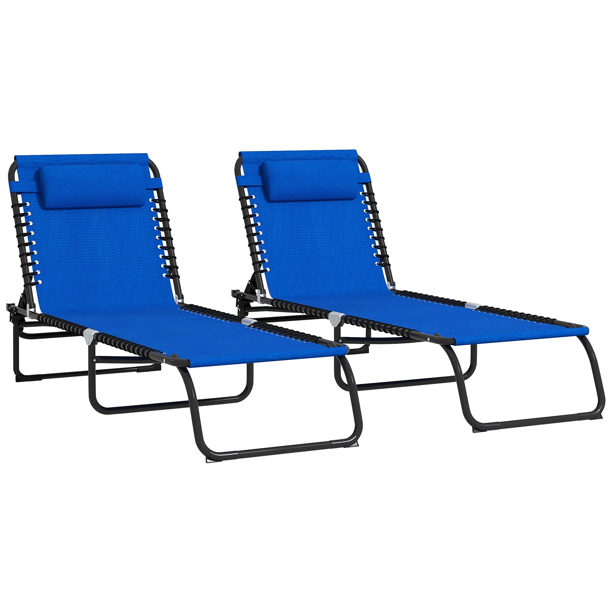 2 Piece Sun Lounger Set Folding Reclining Chaise Chair with 4 Position Backrest and Steel Frame for Beach Pool and Patio