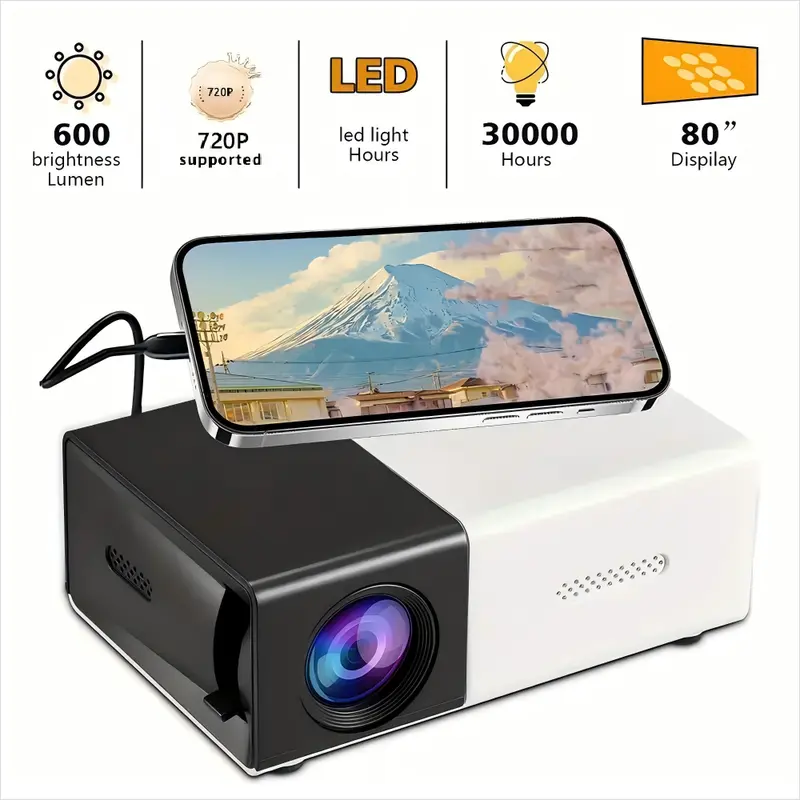 Mini Projector for Home Theater & Outdoor Camping – Connects to Smart Devices, Perfect for Christmas, Halloween & Thanksgiving Gifts