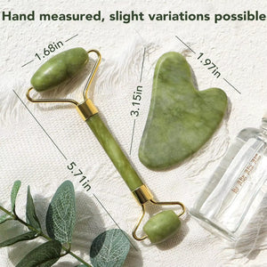 Skin Care Quartz Stone Natural Face Jade Roller Set Cooling Eye Gua Sha Tool Facial Beauty Massage for Face Jade Wheel Green
