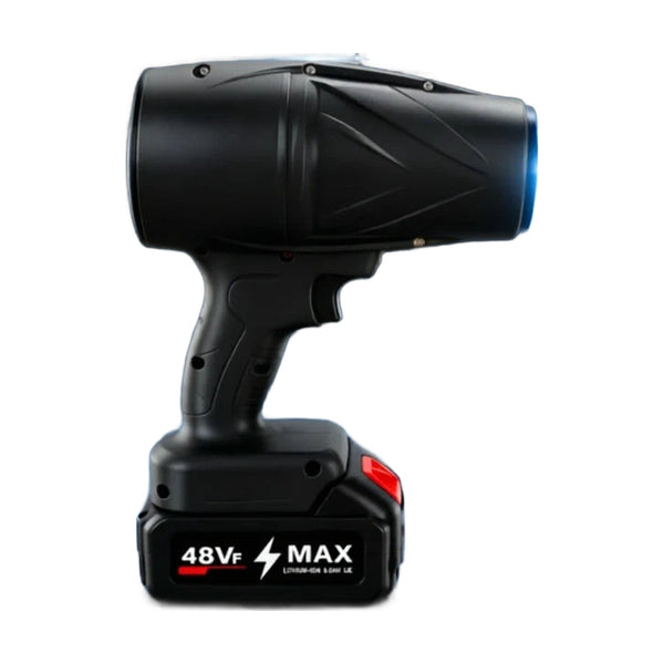Cordless turbo air blower with battery on a white background