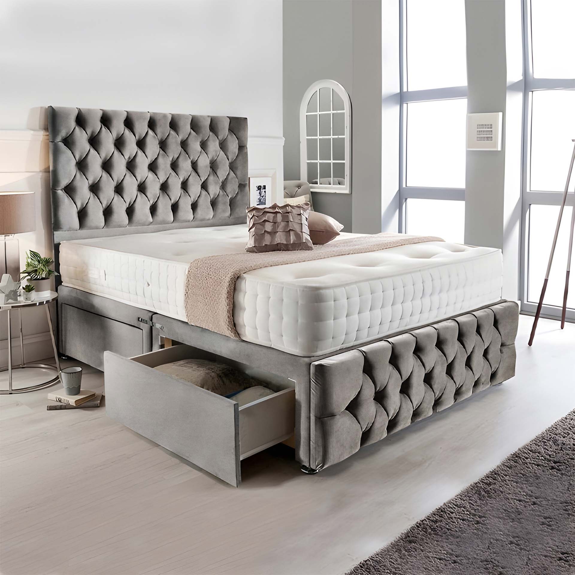 Complete Divan Bed with Matching Headboard & Footboard – Pocket Spring Mattress for Enhanced Support