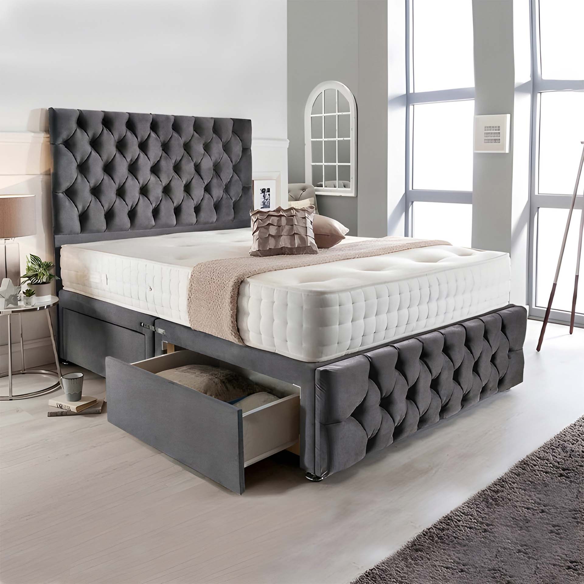 Complete Divan Bed with Matching Headboard & Footboard – Pocket Spring Mattress for Enhanced Support