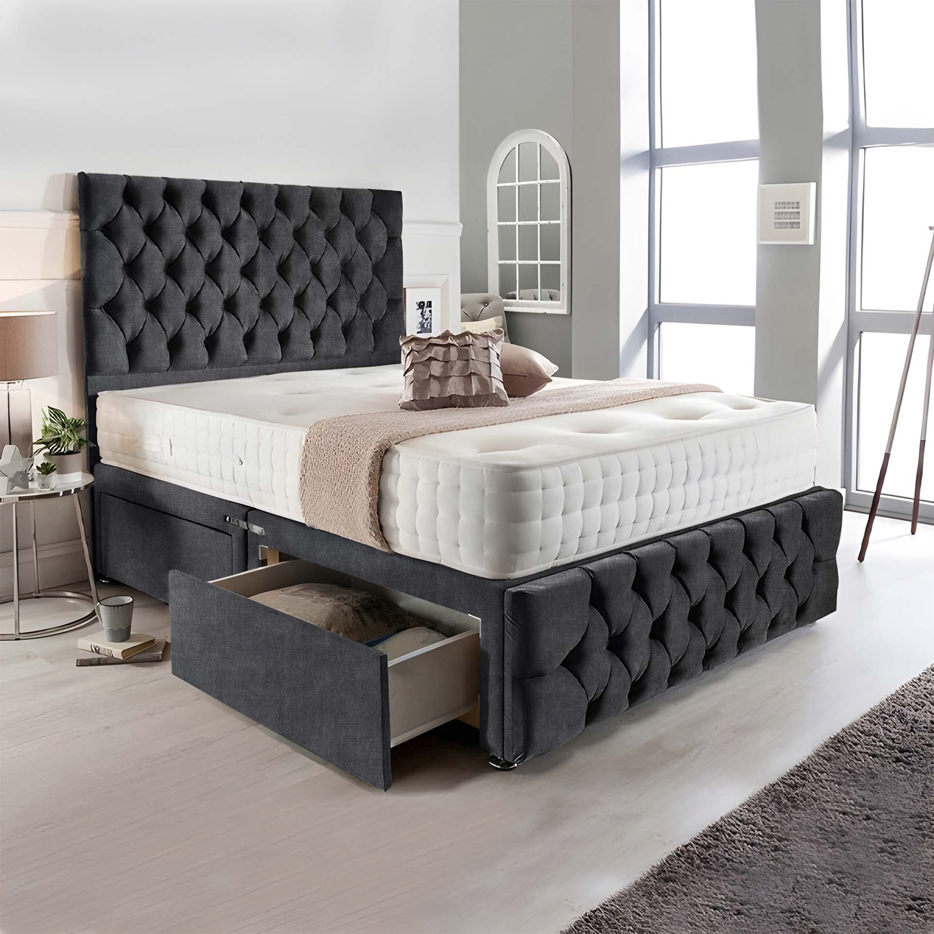 Complete Divan Bed with Matching Headboard & Footboard – Pocket Spring Mattress for Enhanced Support
