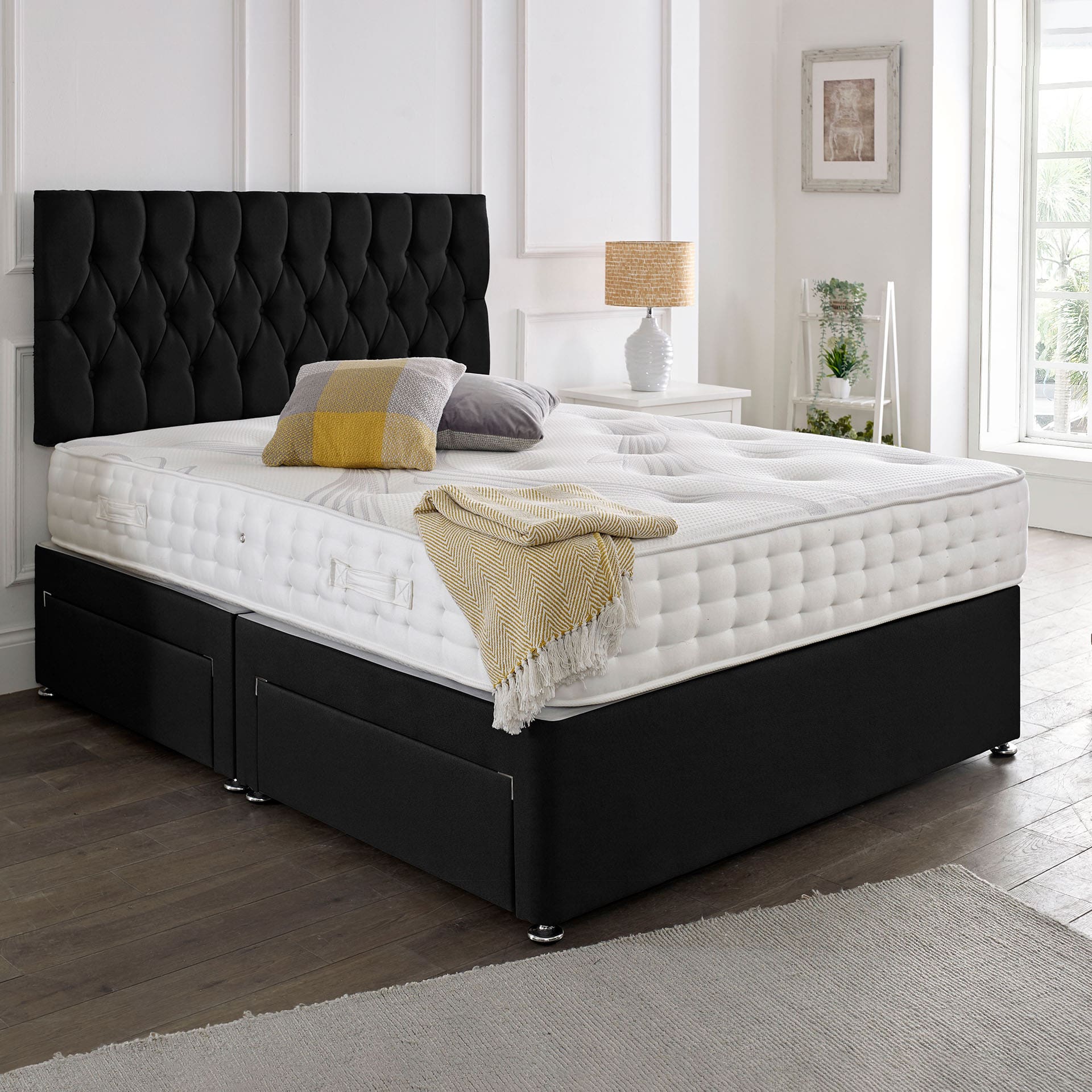 Classic Upholstered Bed Frame with Deluxe Foam-Spring Mattress