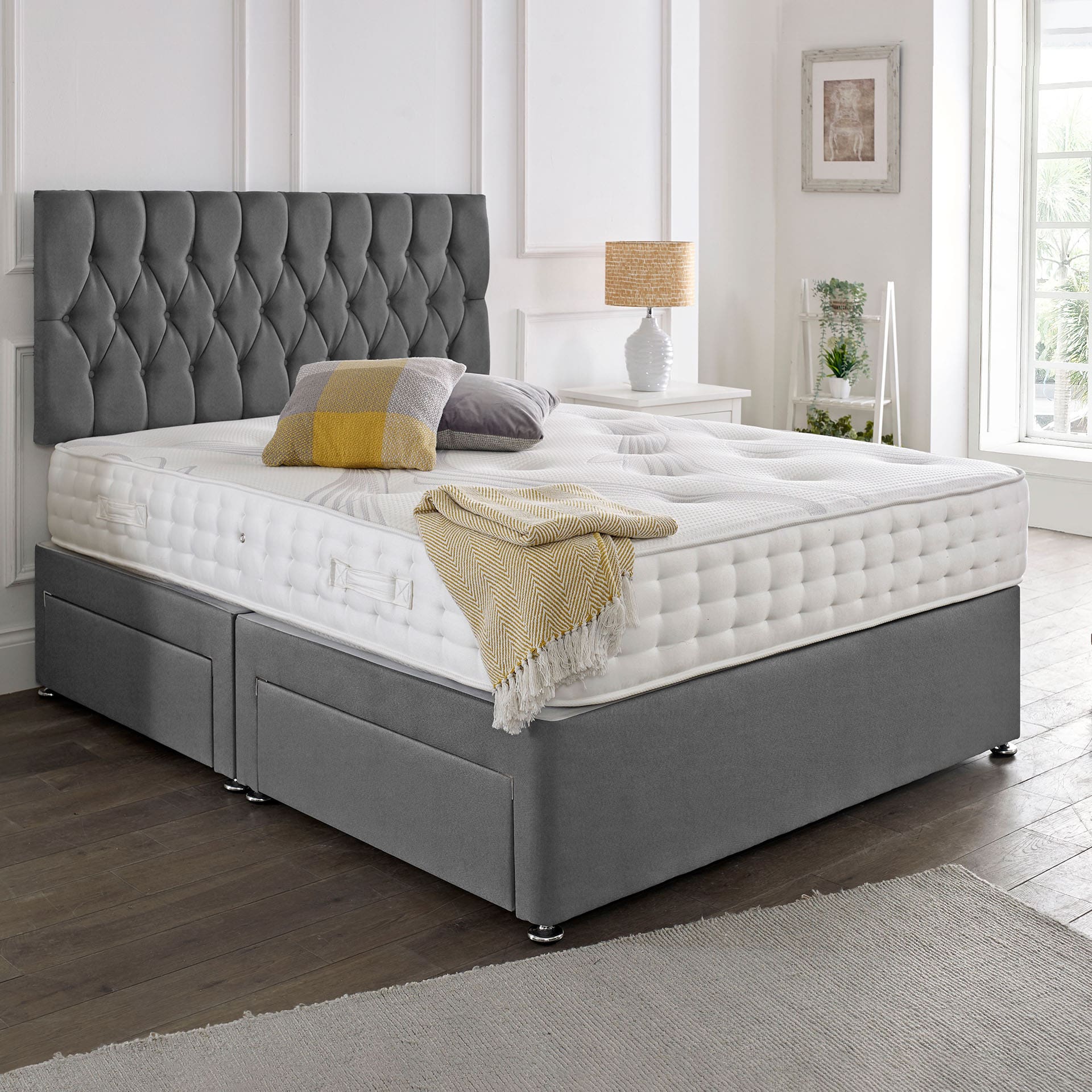 Classic Upholstered Bed Frame with Deluxe Foam-Spring Mattress