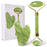Skin Care Quartz Stone Natural Face Jade Roller Set Cooling Eye Gua Sha Tool Facial Beauty Massage for Face Jade Wheel Green