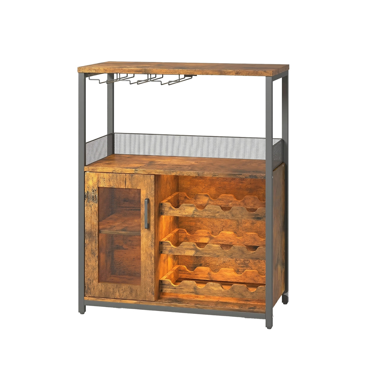 Bar Cabinet with Detachable Wine Rack and Glass Holder | 36 Inch Mesh Door Coffee Bar Cabinet with Adjustable Shelves