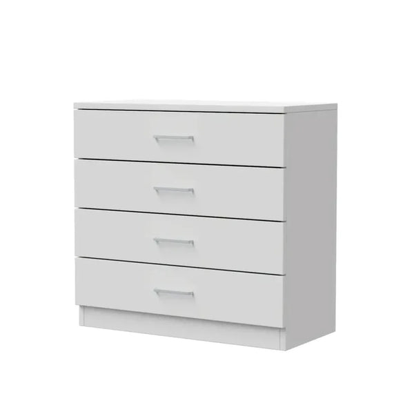 4 Drawer Chest of Drawers Hardwood HDF Construction Metal Handles Flat Panel Doors Bedroom Living Room