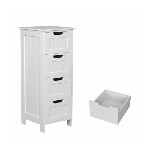 4 Drawer Bathroom Storage Cabinet 30x30x82cm White MDF Freestanding for Bathroom Bedroom Hallway