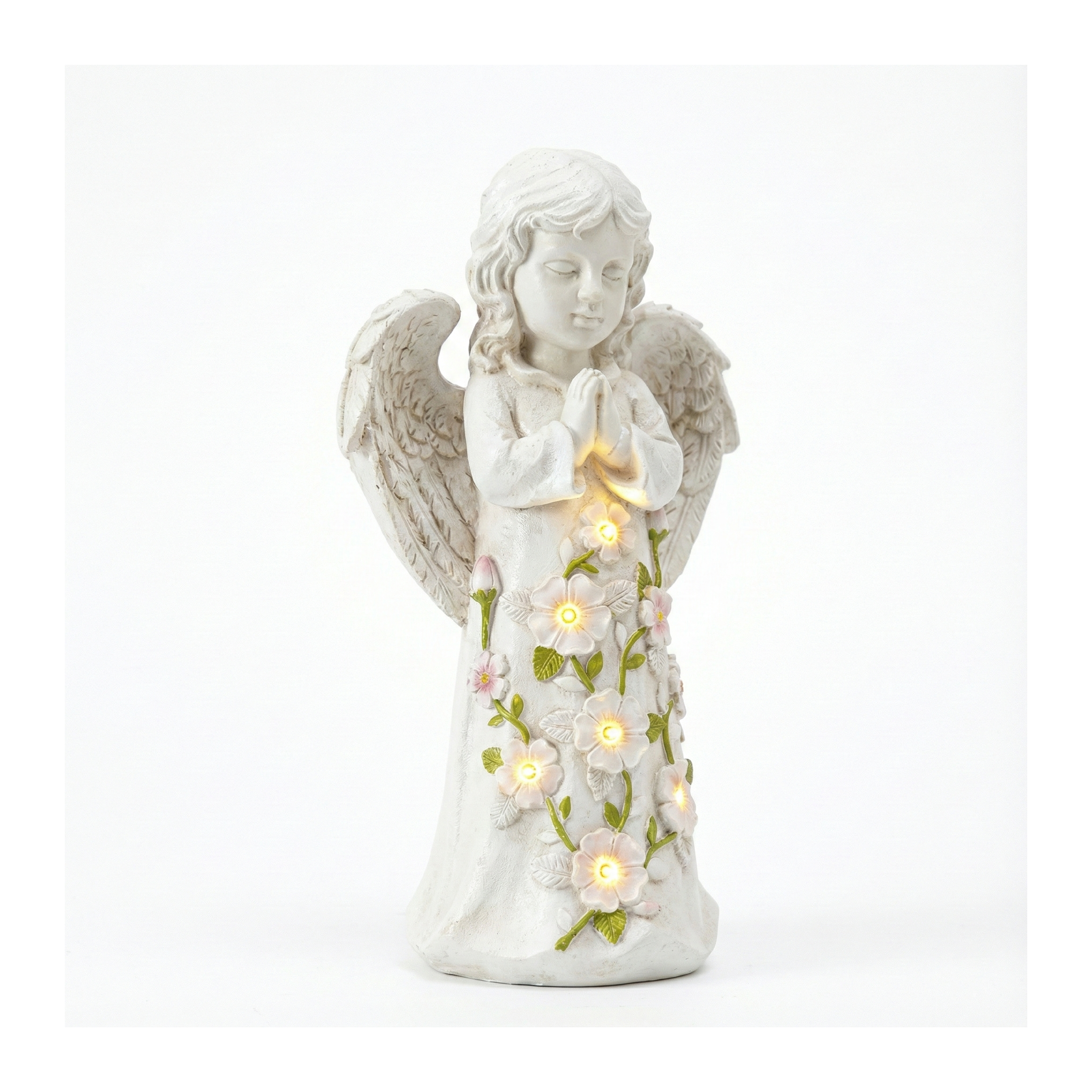Solar Angel Garden Statue with Succulent & 7 LED Lights | Outdoor Lawn & Patio Figurine