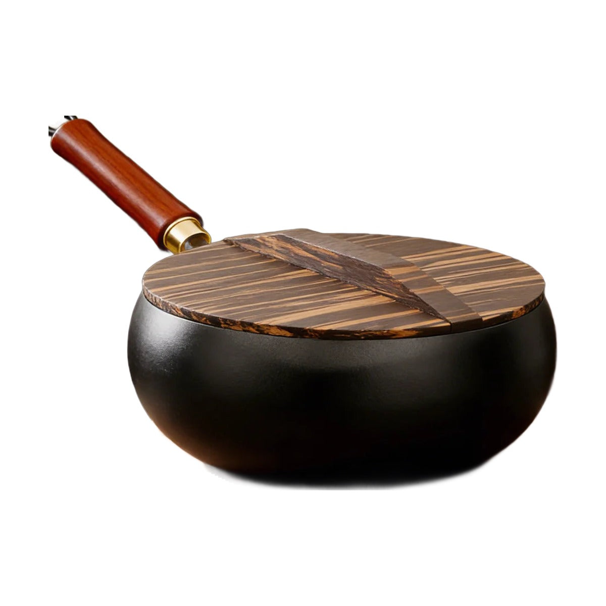 28cm wok with wooden lid and handle on a white background
