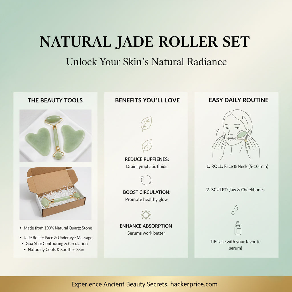 Natural Jade Roller & Gua Sha Set | Face Lifting Massager for Anti-Wrinkle & Skin Care