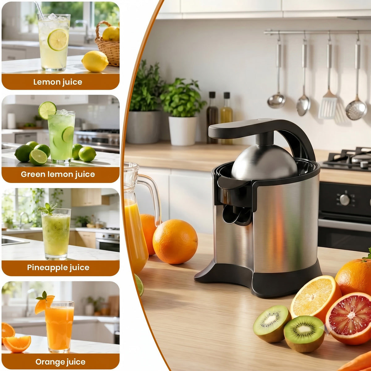 Electric Portable Citrus Juicer 60W Stainless Steel Hand Press Squeezer Fresh Fruit Mixer for Oranges Lemons and Limes