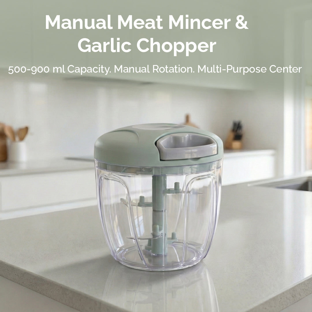 Manual Garlic Chopper & Meat Mincer | 500/900ML Rotating Press Crusher