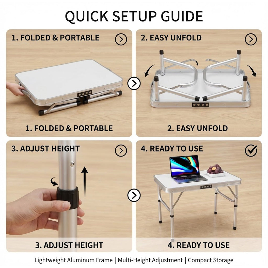 DayPlus Folding Picnic Table | Portable Aluminium Camping & Outdoor Table with 2 Height Settings