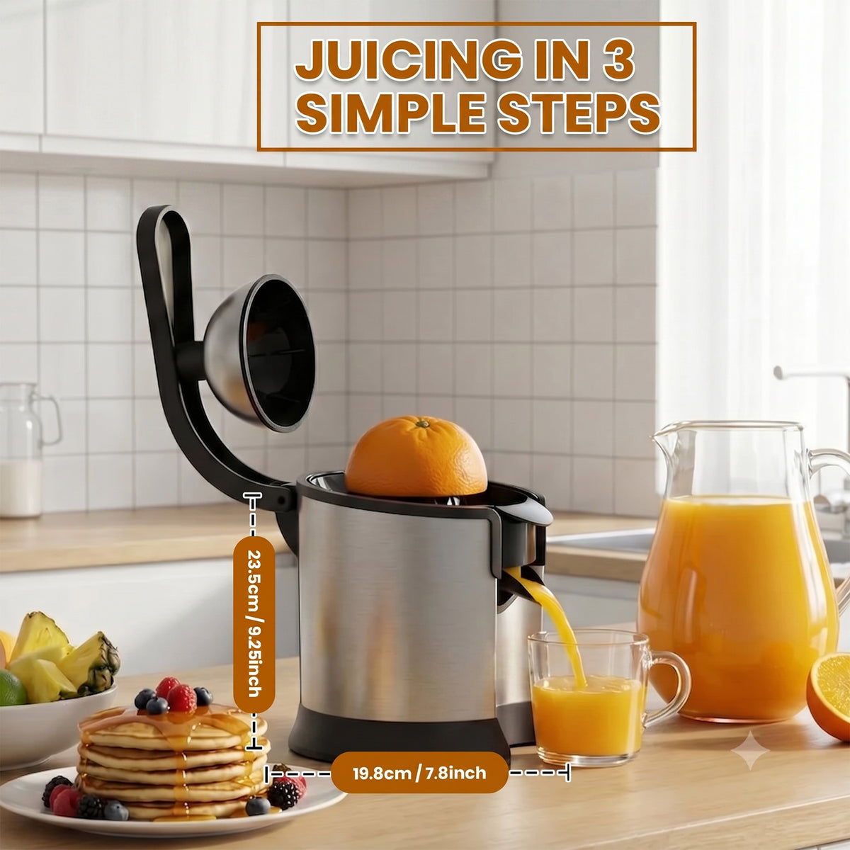 Electric Portable Citrus Juicer 60W Stainless Steel Hand Press Squeezer Fresh Fruit Mixer for Oranges Lemons and Limes