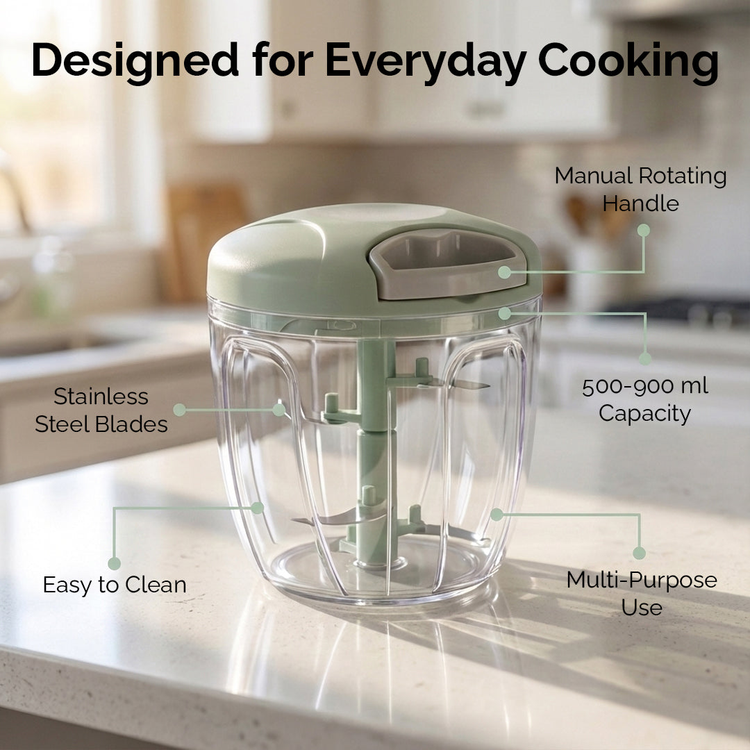 Manual Garlic Chopper & Meat Mincer | 500/900ML Rotating Press Crusher