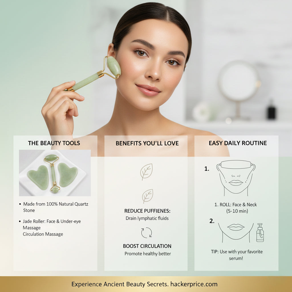 Natural Jade Roller & Gua Sha Set | Face Lifting Massager for Anti-Wrinkle & Skin Care