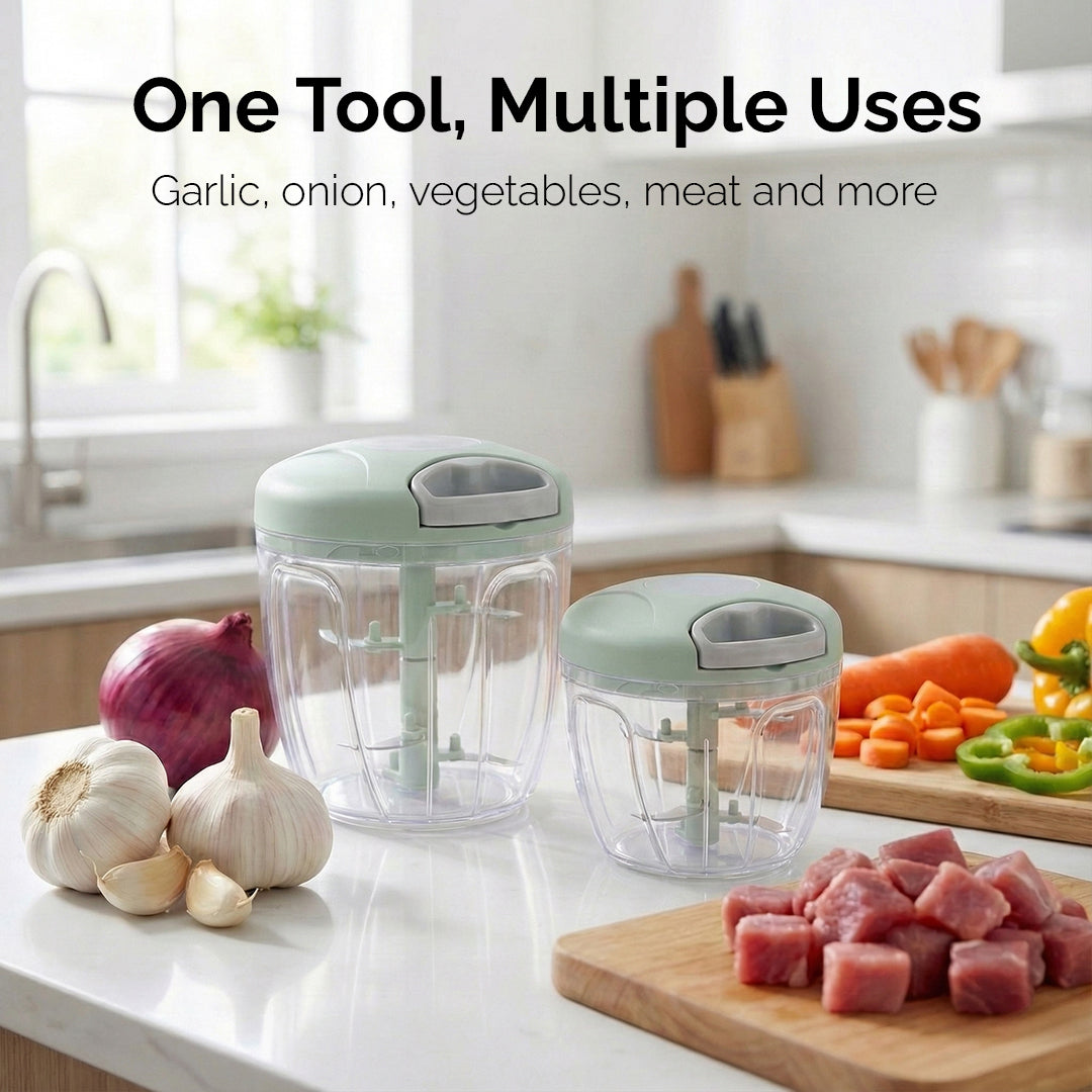 Manual Garlic Chopper & Meat Mincer | 500/900ML Rotating Press Crusher