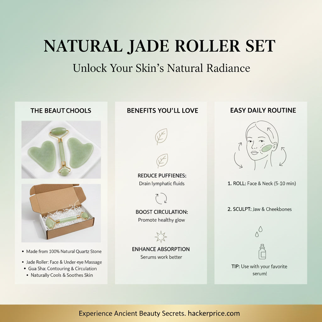 Natural Jade Roller & Gua Sha Set | Face Lifting Massager for Anti-Wrinkle & Skin Care