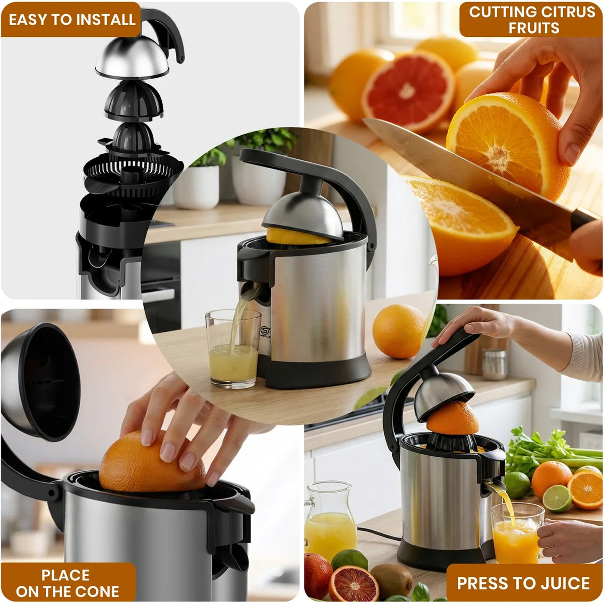 Electric Portable Citrus Juicer 60W Stainless Steel Hand Press Squeezer Fresh Fruit Mixer for Oranges Lemons and Limes
