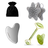 Skin Care Quartz Stone Natural Face Jade Roller Set Cooling Eye Gua Sha Tool Facial Beauty Massage for Face Jade Wheel Green