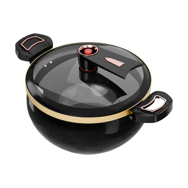 7L micro-pressure stew pot with glass lid on a white background