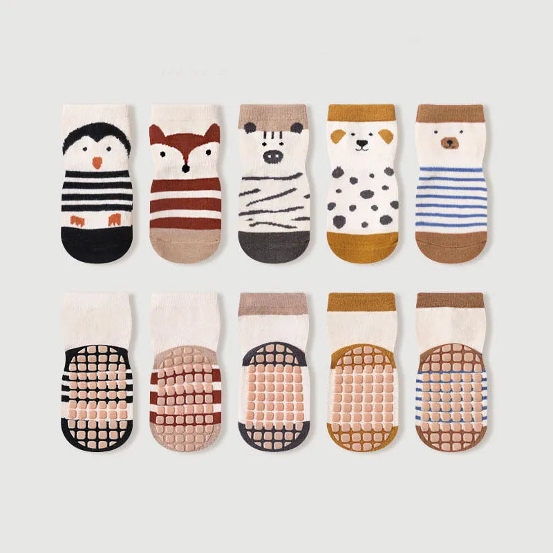 5 Pairs Kids Non-Slip Socks Cute Cartoon Pattern Baby Boys Girls Floor Socks Comfortable Breathable for Toddler Children