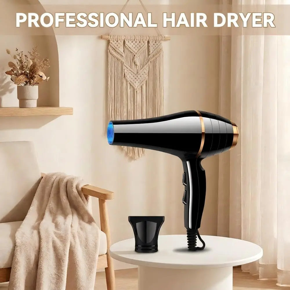 1800W Ionic Hair Dryer with 6 Speed Settings, Overheat Protection and Nozzle, Black and Gold