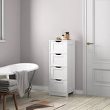 White Bathroom Floor Storage Cabinet with 4 Drawers | 81x30x29.5cm Freestanding MDF Unit for Bathroom Living Room Kitchen