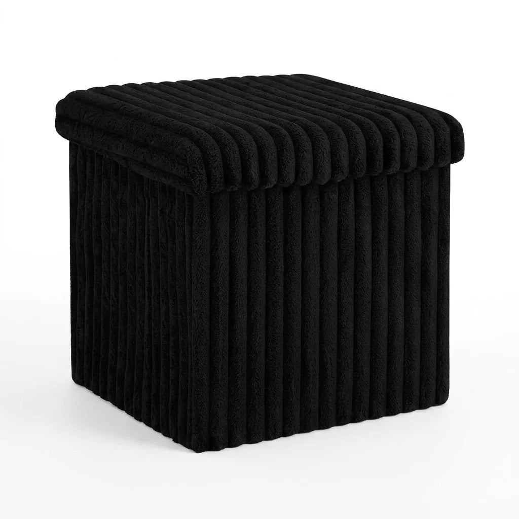 Ribbed Velvet Storage Ottoman 38x38x38cm Foldable Bench with Lid Engineered Wood Frame Footstool Seat
