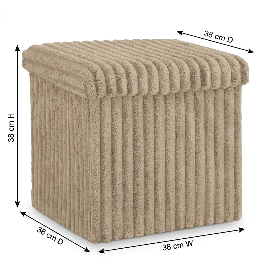 Ribbed Velvet Storage Ottoman 38x38x38cm Foldable Bench with Lid Engineered Wood Frame Footstool Seat