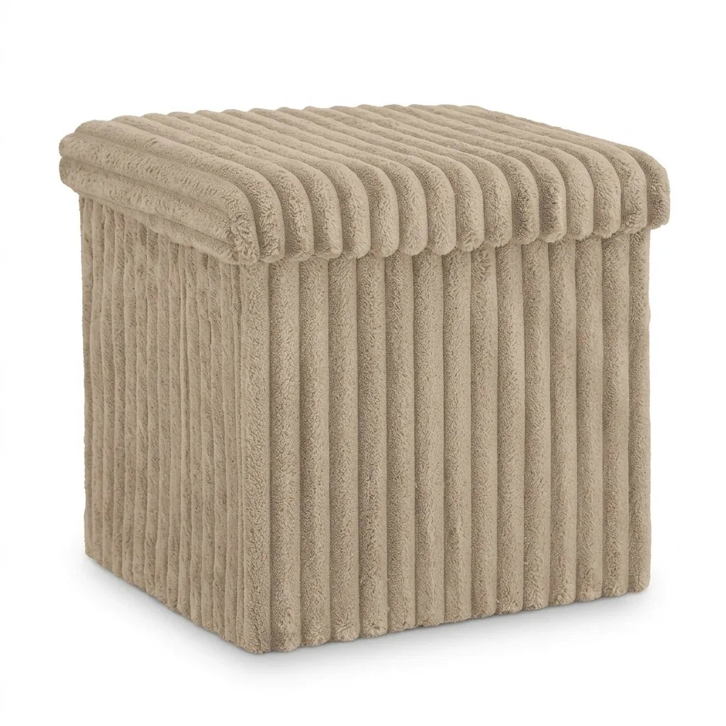 Ribbed Velvet Storage Ottoman 38x38x38cm Foldable Bench with Lid Engineered Wood Frame Footstool Seat