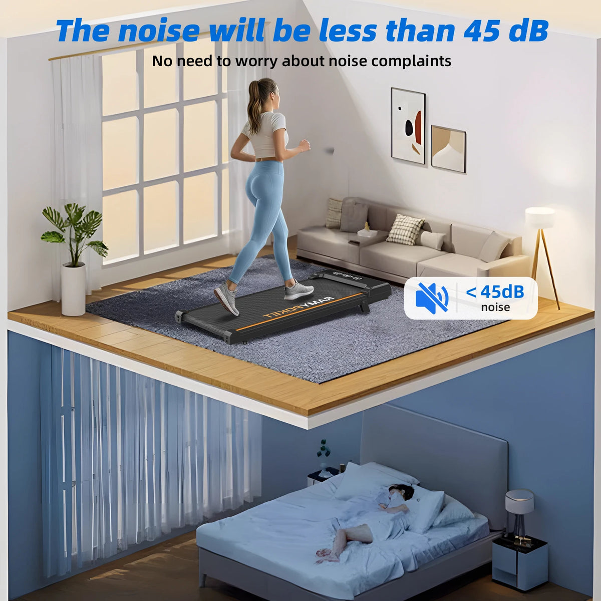 Foldable Walking Pad Treadmill 9% Incline Smart App 1-8KM/H 120kg Capacity LED Display for Home Office
