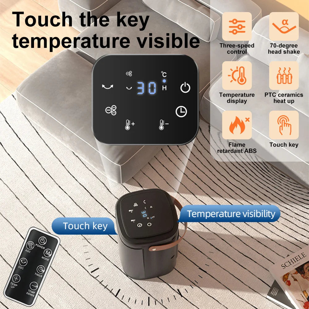 Portable PTC Ceramic Fan Heater and Cooling Fan with Remote and Touch Controls