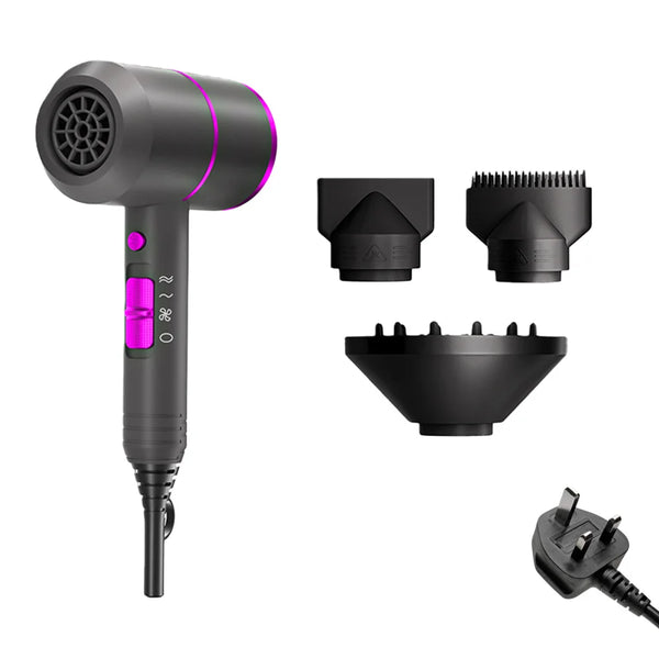 1500W Salon Hair Dryer with 57°C Constant Temperature, Concentrator and Diffuser, UK Plug