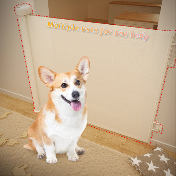 Retractable Baby Dog Gate 130x88.9cm No Drill Extra Wide Mesh Safety Gate for Stairs Hallways