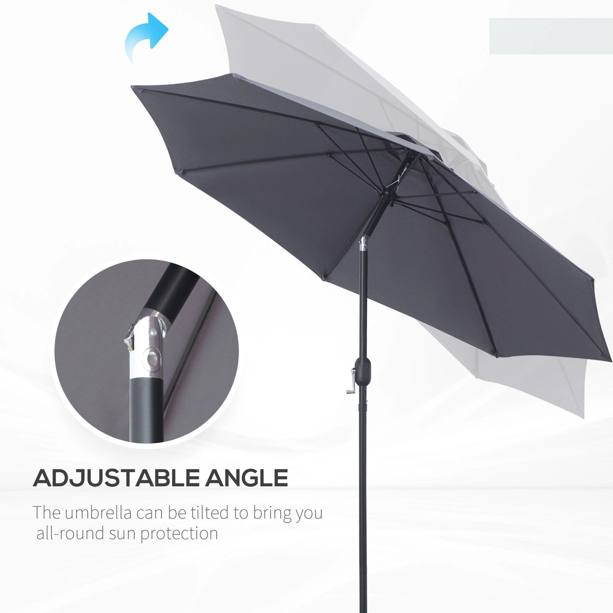 Garden Parasol, 2.7M Patio Sun Umbrella, Tilt Shade Shelter Canopy with Aluminium Frame, Charcoal Grey
