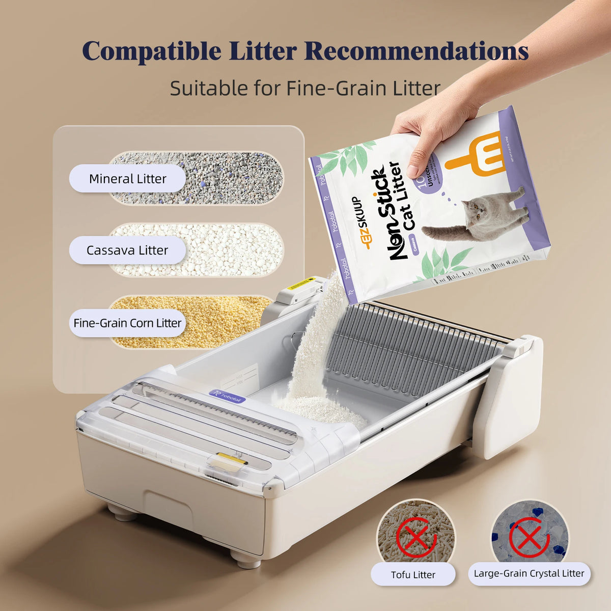 XL Self Cleaning Cat Litter Box, Open Top Automatic Tray with App Control