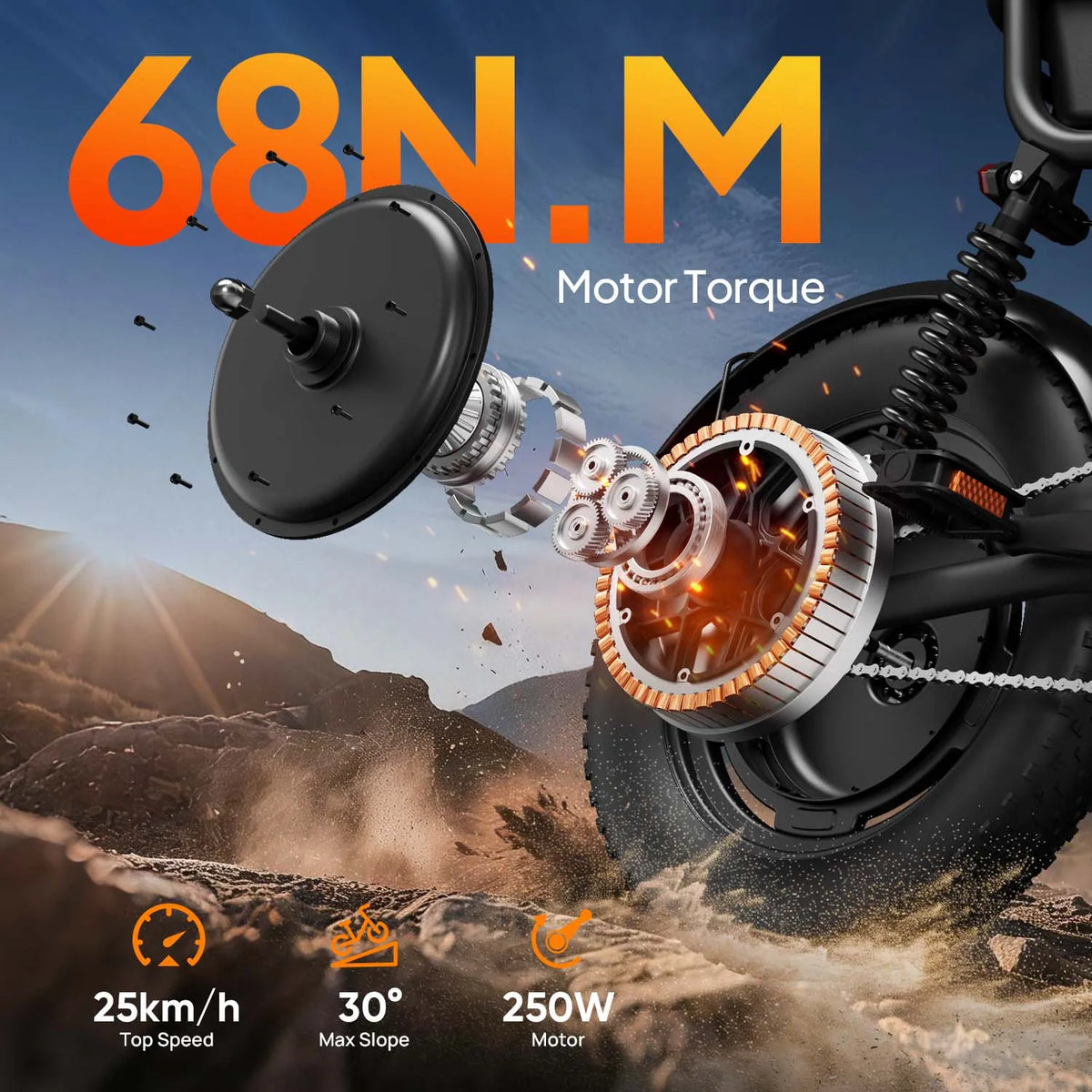 16 x 3.0 Inch Fat Tyre Electric Bike with 48V 13Ah Removable Battery, Full Suspension and Storage Box, 250W