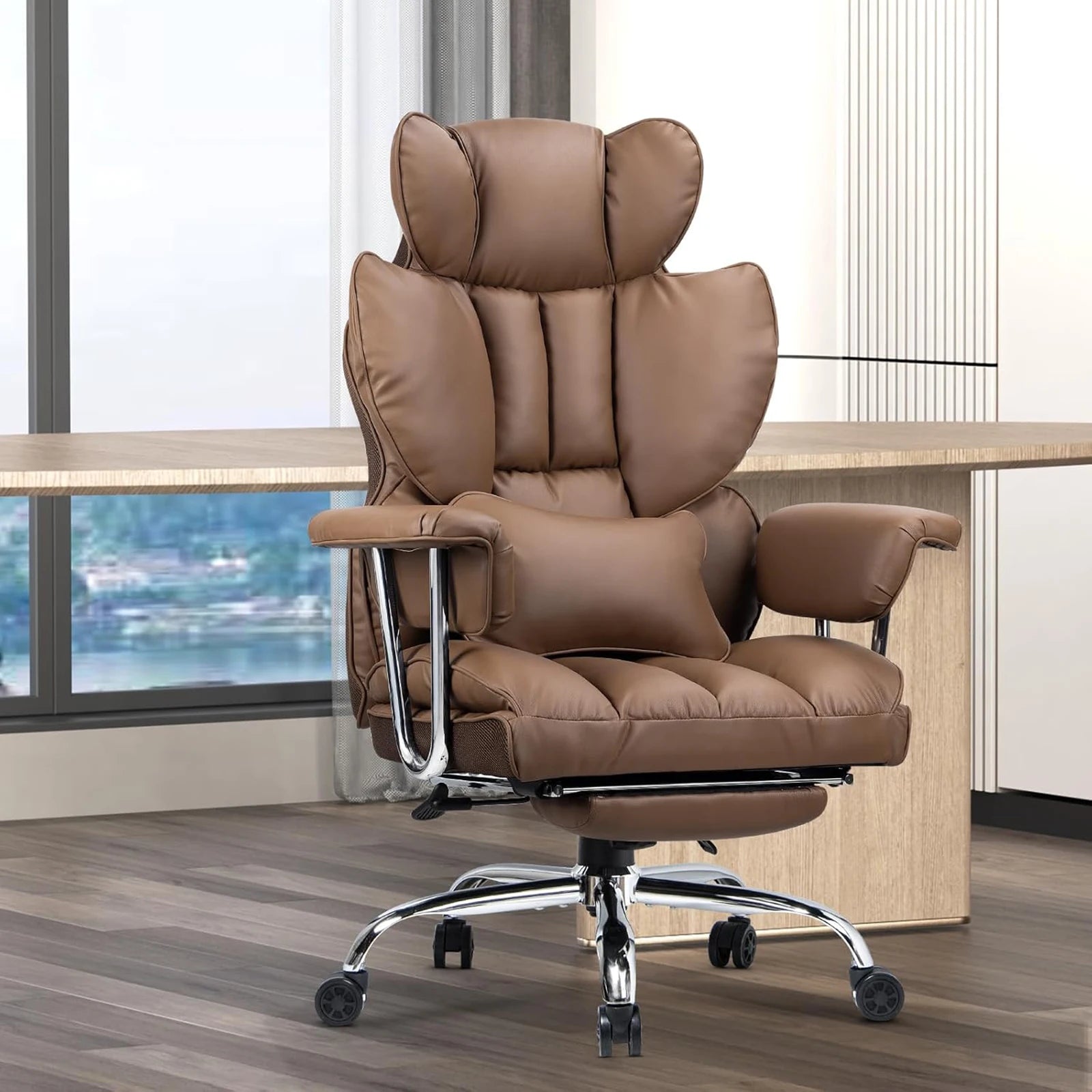 Executive Office Chair PU Leather Recliner with Footrest Heavy Duty Ergonomic Chair