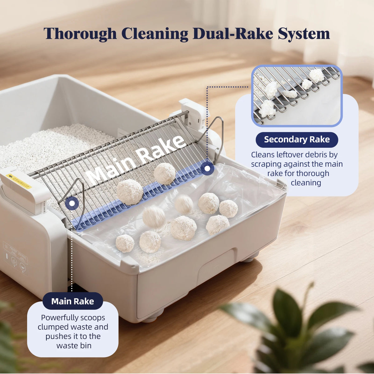 XL Self Cleaning Cat Litter Box, Open Top Automatic Tray with App Control