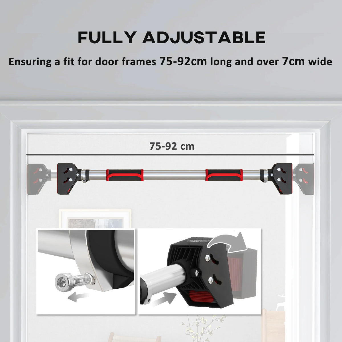 Doorway Pull Up Bar, No-Screw Chin-Up Bar, Adjustable 75-92cm, Max Load 200kg