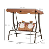 2 Seater Kids Garden Swing Chair Monkey Pattern Adjustable Awning Seatbelts 60kg for Children Outdoor Patio