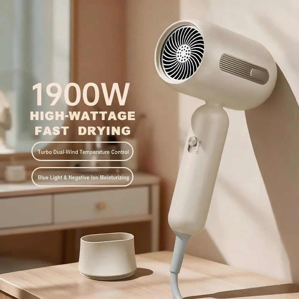 1900W Ionic Hair Dryer with 57°C Constant Temperature, Overheat Protection and Nozzle, Beige