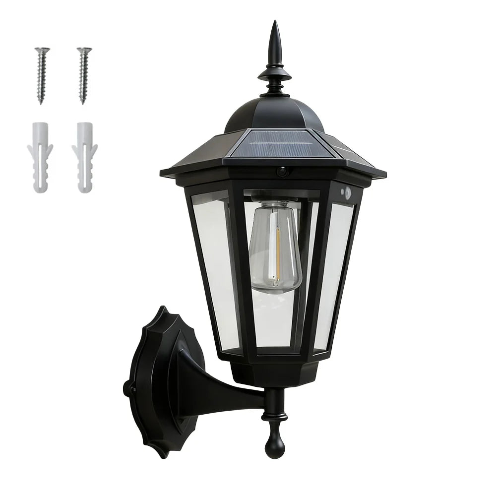 Solar Garden Wall Light Outdoor LED Motion Sensor Waterproof Retro Wall Lamp for Patio Courtyard Street