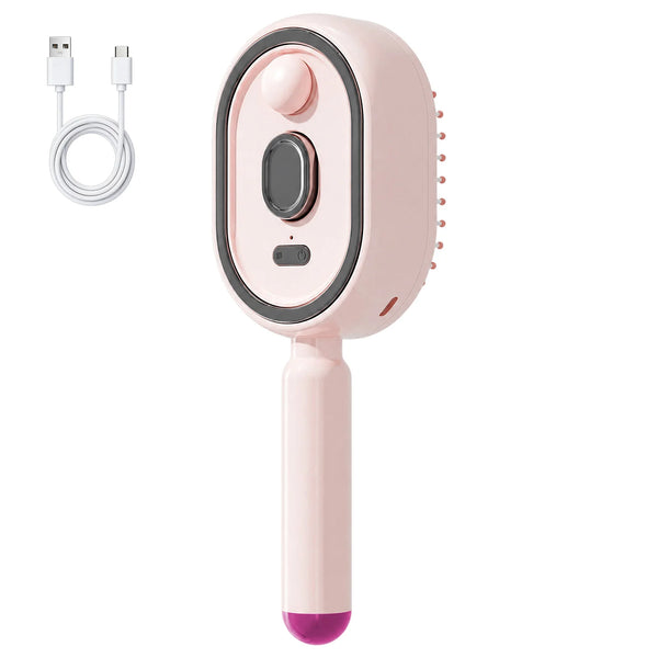 Electric Spray Massage Comb with 10ml Mist Tank, Self-Cleaning Anti-Tangle Hair Brush, Pink